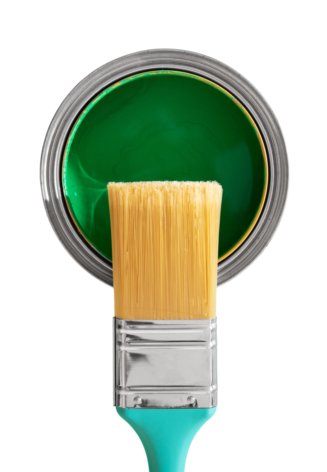 paintbrush and fresh bucket of green paint